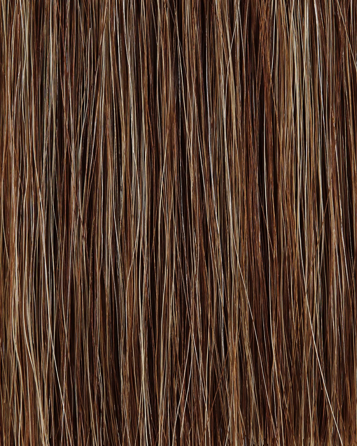 Close-up of straight brown hair strands with subtle highlights and natural texture filling the frame